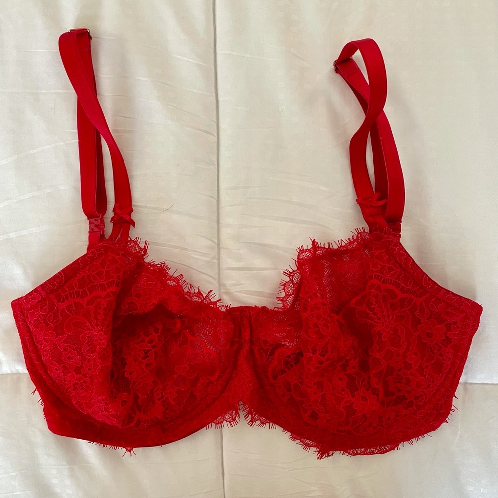 Red unlined balconette bra